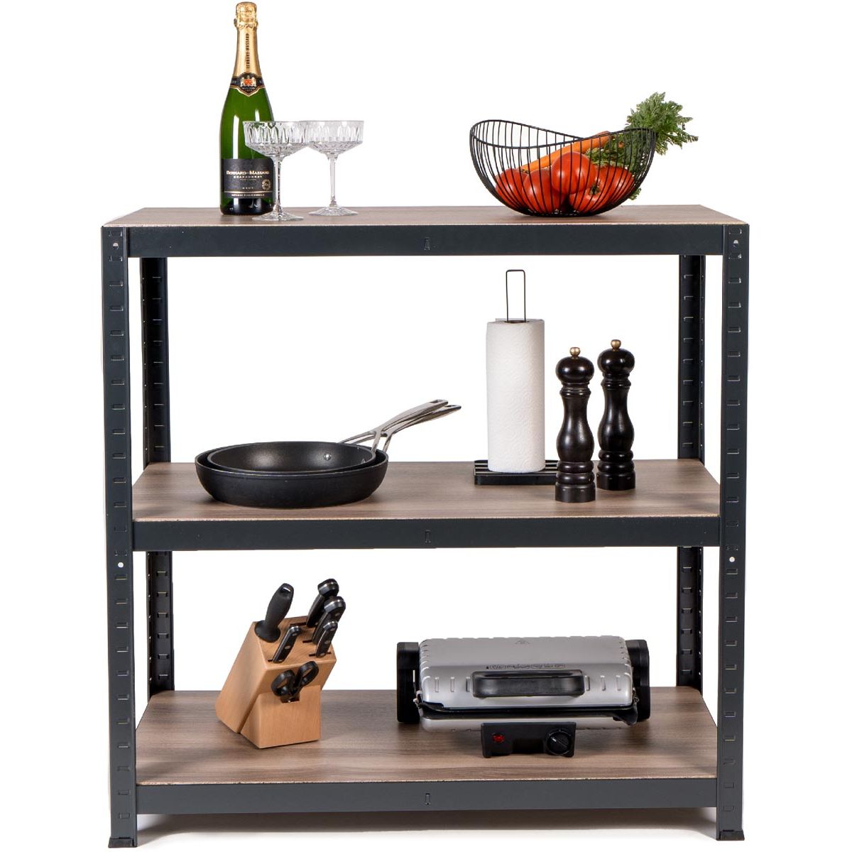 Avasco - A rack Home Table, ft 88 x 90 x 45 cm, 3 shelves, made of metal, black
