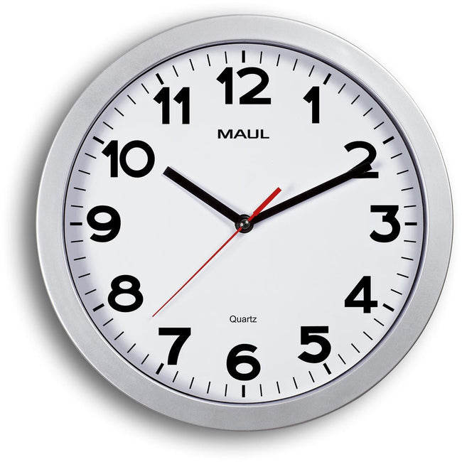 Maul - Wall clock Step Quartz Ø30x5cm plastic silver/white, silently rotating
