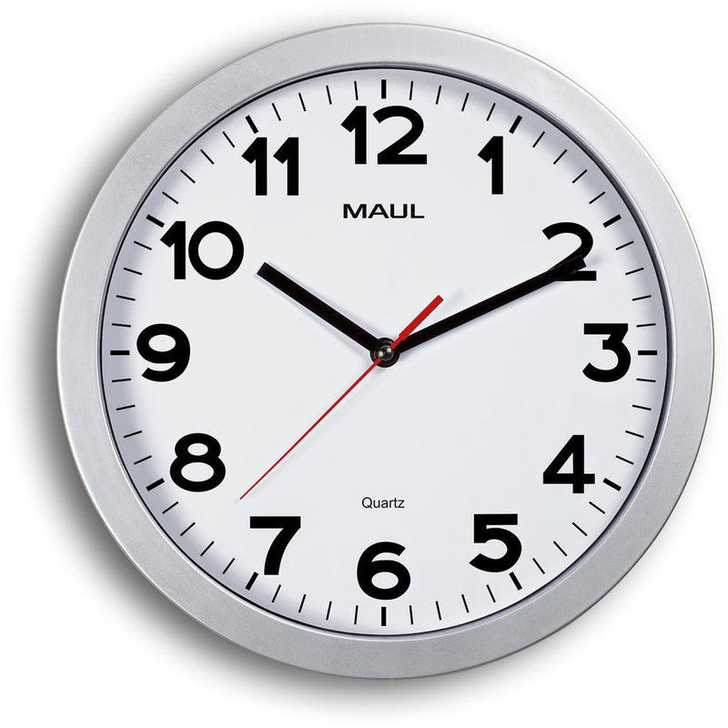 Maul - Wall clock Step Quartz Ø30x5cm plastic silver/white, silently rotating