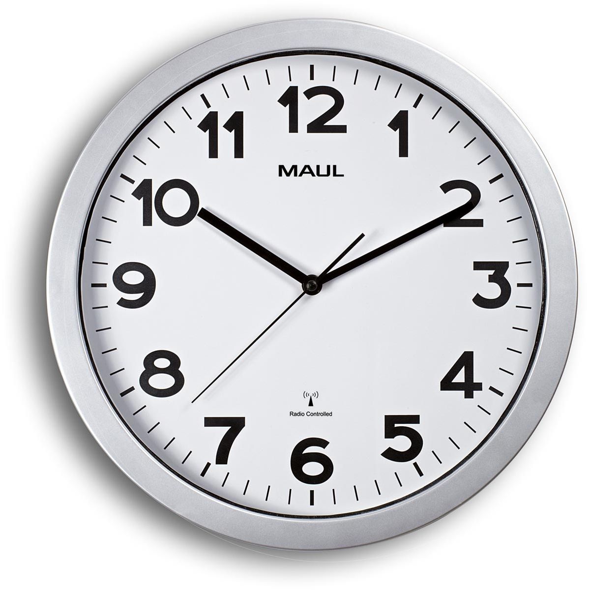 Maul - orologio da parete a gradini, radiocomandato, diametro 35 x 5 cm, cornice in plastica, argento