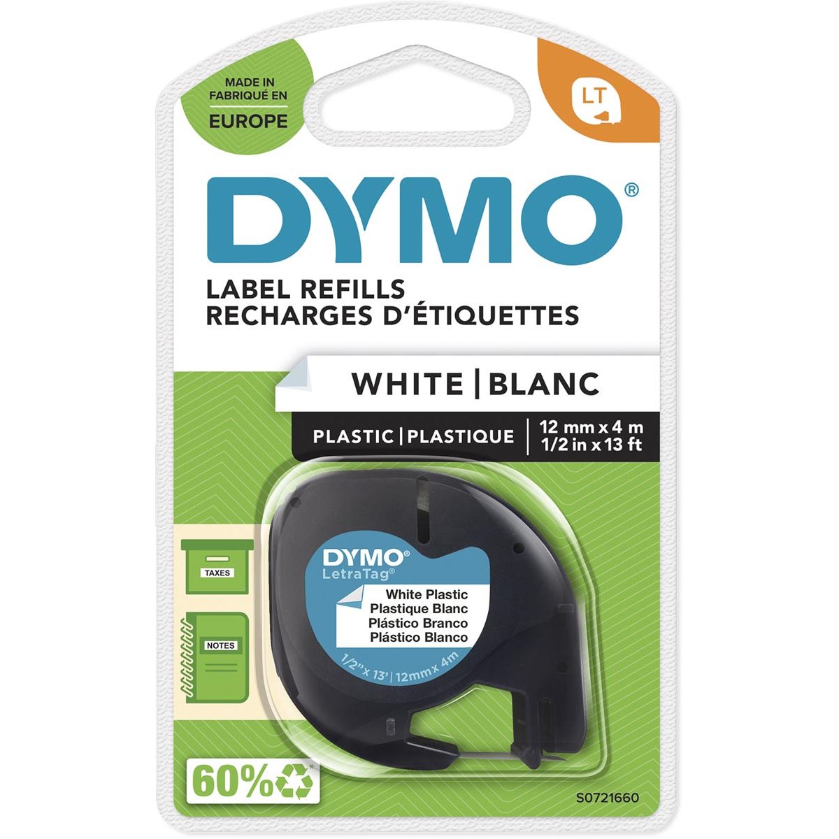 Dymo -  LetraTAG e 12 mm, plastic wit