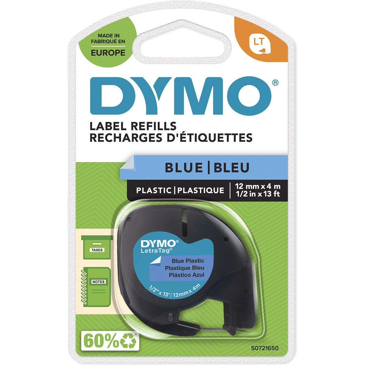 Dymo - Labele LetraTag plastic 12mm black on blue