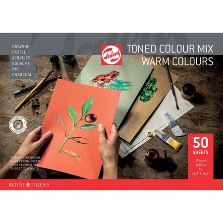 Talens - carta da disegno colorata, 180 g, ft 29,7 x 42 cm, A3, colori caldi assortiti, blocco da 50 fogli