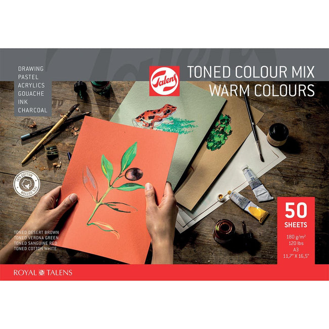 Talens -  gekleurd tekenpapier, 180 g, ft 29,7 x 42 cm, A3, geassorteerde warme kleuren, blok van 50 vel