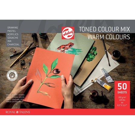 Talens - carta da disegno colorata, 180 g, ft 21 x 29,7 cm, A4, colori caldi assortiti, blocco da 50 fogli