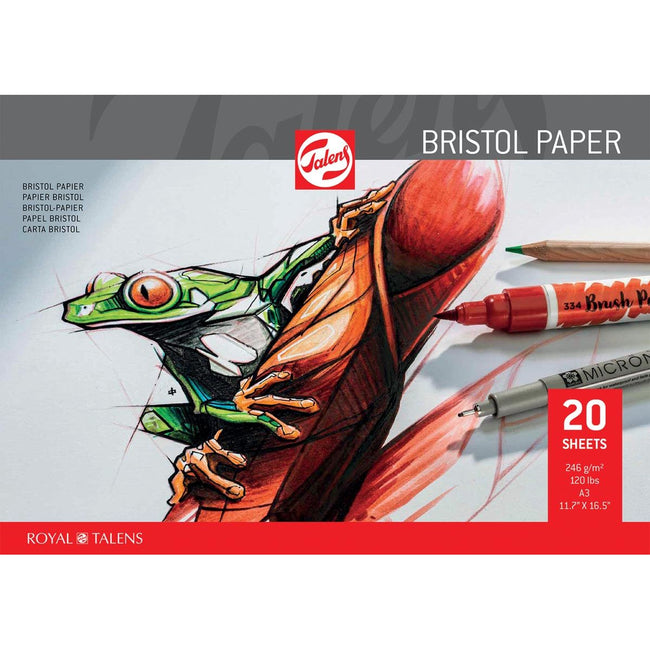 Talens - Carta Bristol, 250 g, ft 29,7 x 42 cm, A3, blocco da 20 fogli