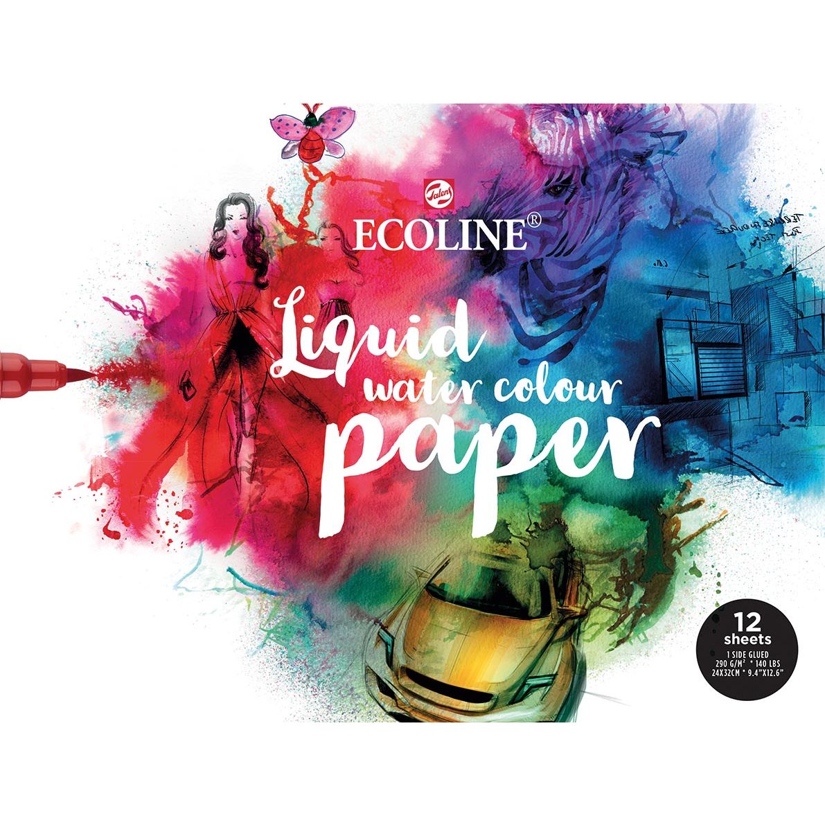 Talens -  Ecoline tekenpapier 24x32 cm, 290 gr, blok met 12 vellen