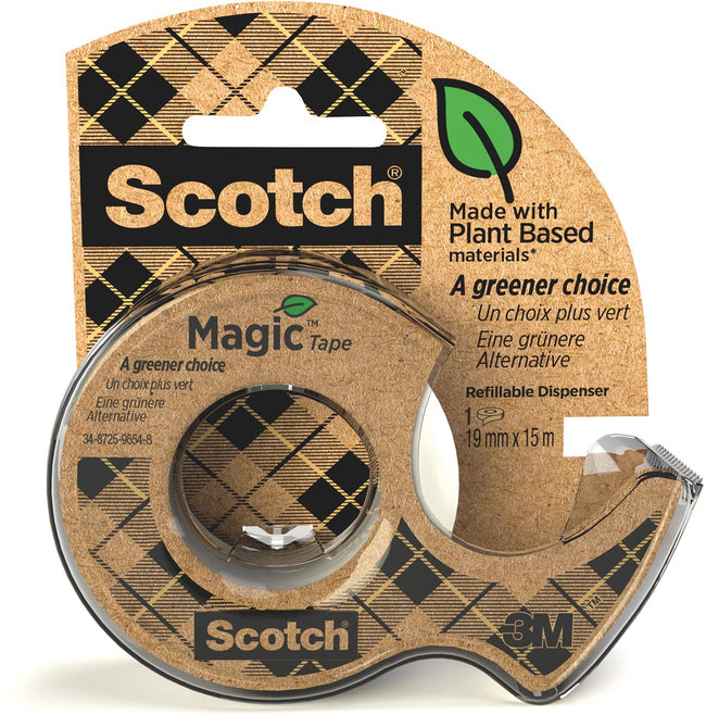 Scotch -  Plakband Magic e A greener choice ft 19 mm x 15 m, op dispenser van 100 % gerecycleerd plastic