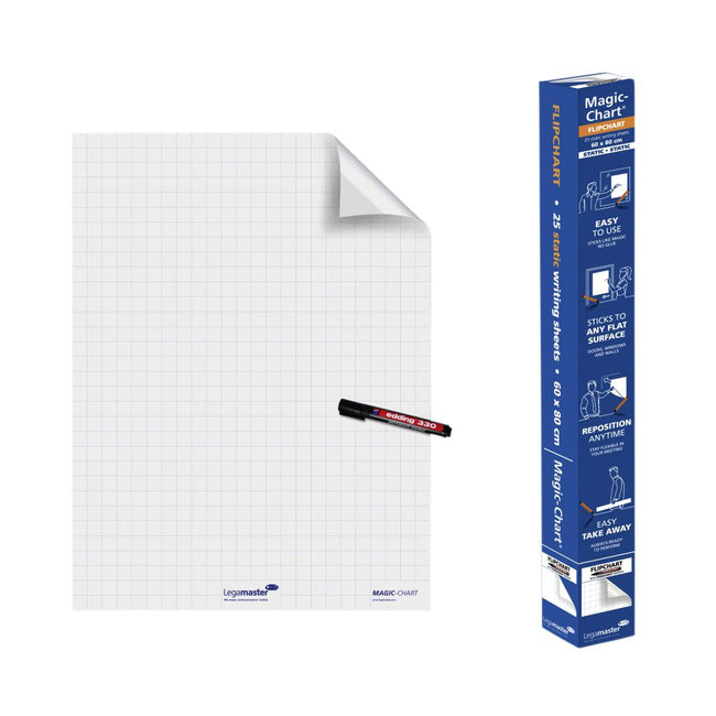 Legamaster - Lavagna a fogli mobili Magic-Chart 600x800mm bianca con diamante 25 fogli | 4 pezzi
