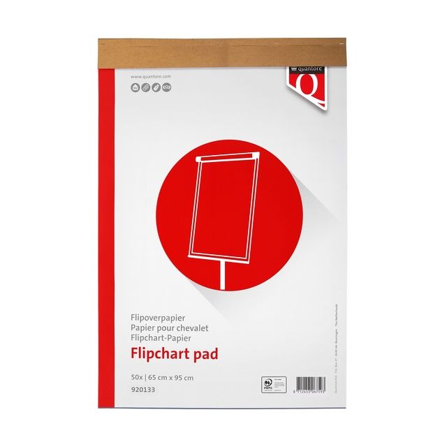 Quantore - Flipchart paper 65x95cm 50 sheets rolled up in shipping box