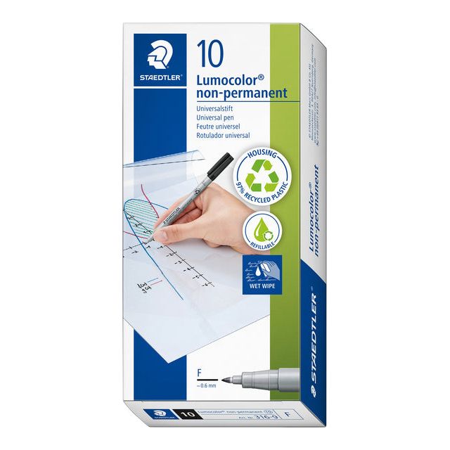 Staedtler - Felt -tip Pen ohp lumo f 316 non perm noir | Boîte extérieure une pièce de 10