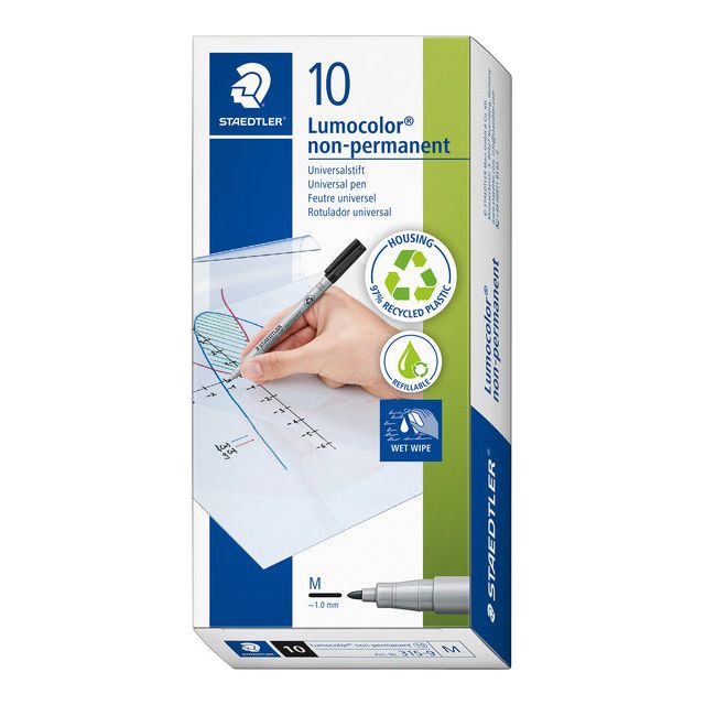 Staedtler - Filz -Tip Pen OHP Lumo M 315 Non Perm Black | Außenschachtel ein 10 Stück