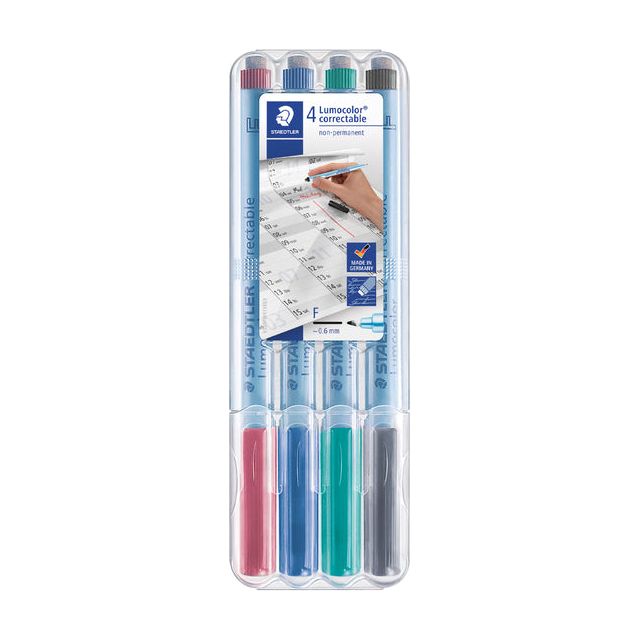 Staedtler - Viltstift Lumocolor 305 non permanent correctable F set à 4 stuks