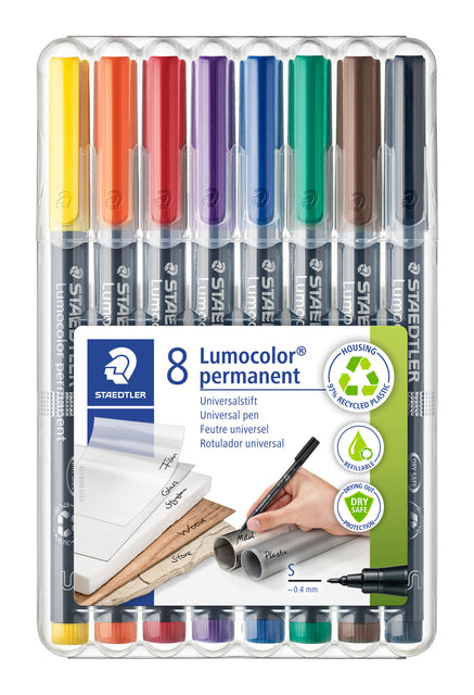 Staedtler - Lumocoler 313, OHP-marker, permanent, 0,4 mm, etui van 8 stuks in geassorteerde kleuren