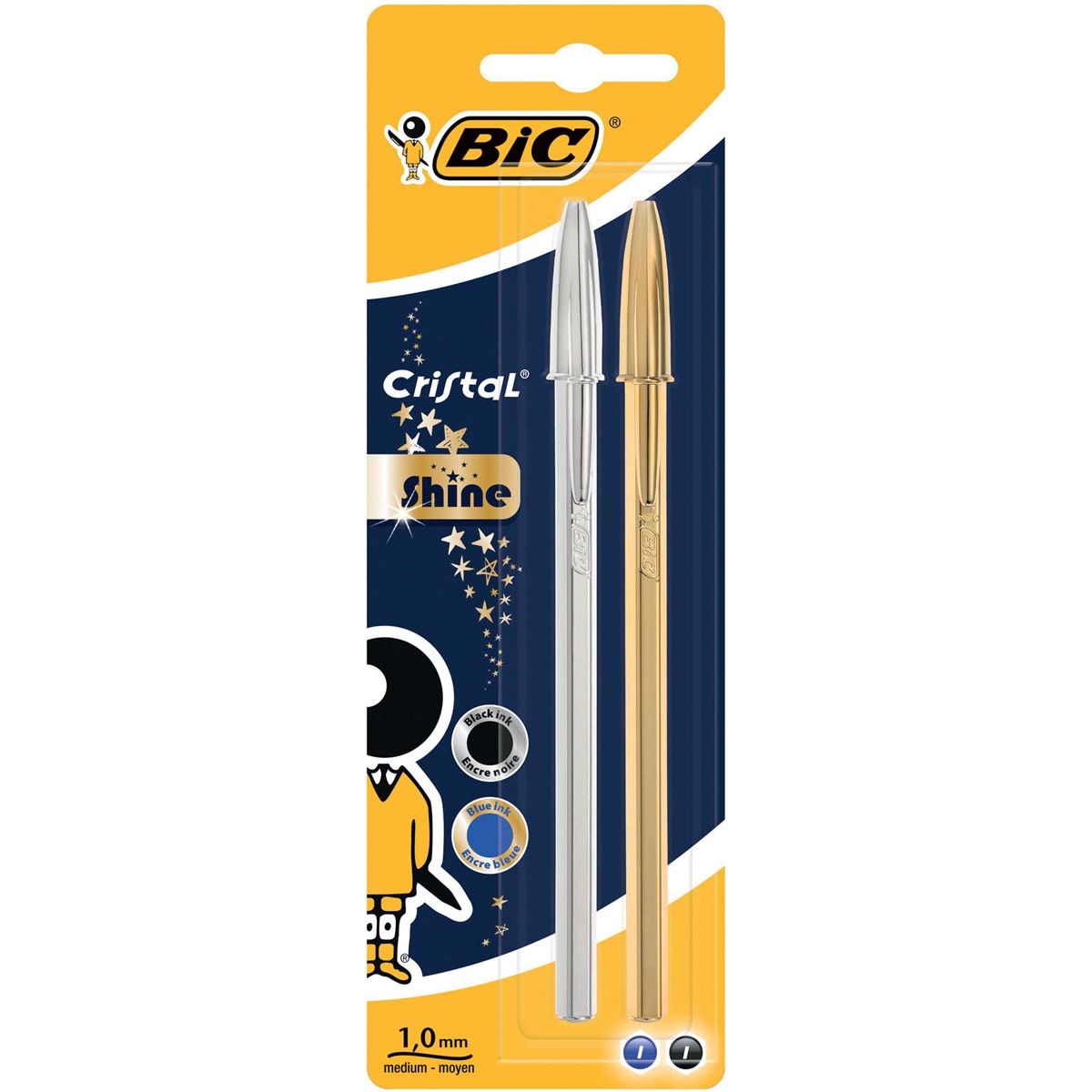 Bic - ballpoint pen Cristal Shine, blister with 2 pieces (gold and silver)