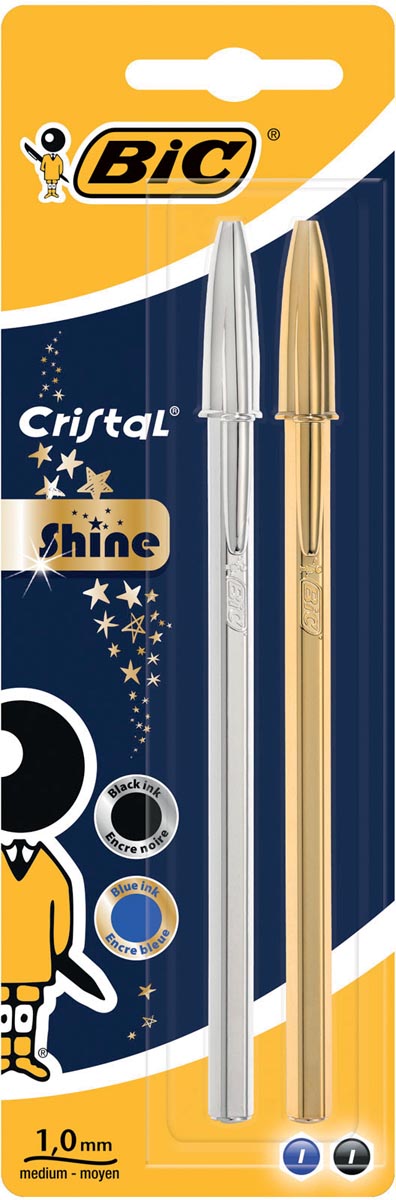 BIC -  balpen Cristal Shine, blister met 2 stuks (goud en zilver)