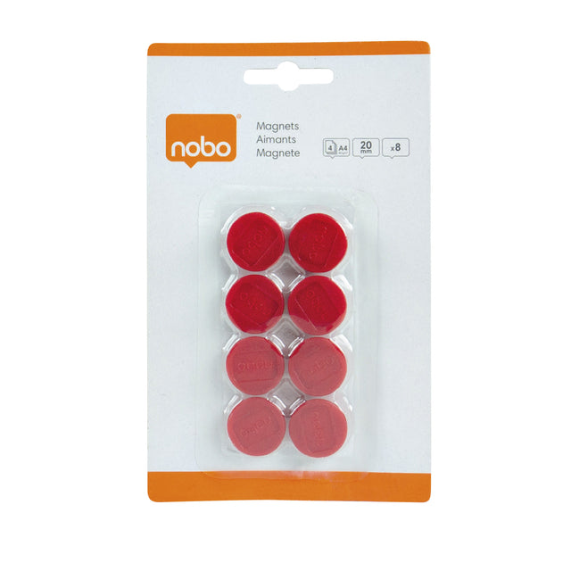 NOBO - MAGNET NOBO 20 mm rouge | Blister un 8 pièces