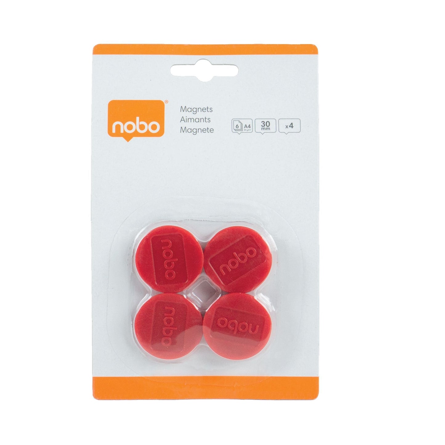 Nobo -  MAGNETS 30MM RED 4 SKPACK