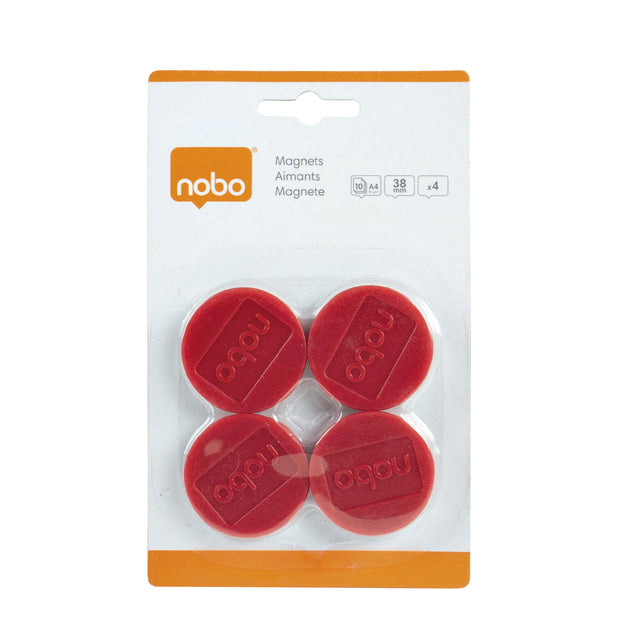 Nobo - Magneten, diameter 38 mm, rood, blister van 4 stuks