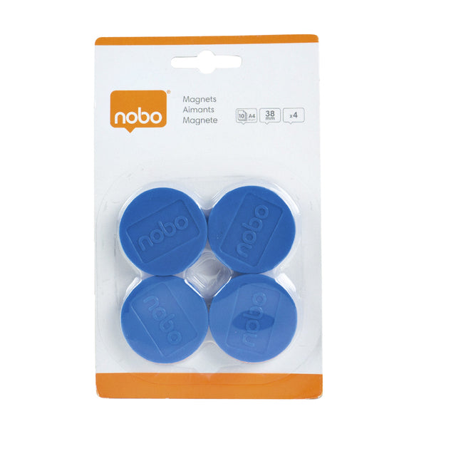 NOBO - MAGNET NOBO 38 mm bleu | Blister un 4 pièces