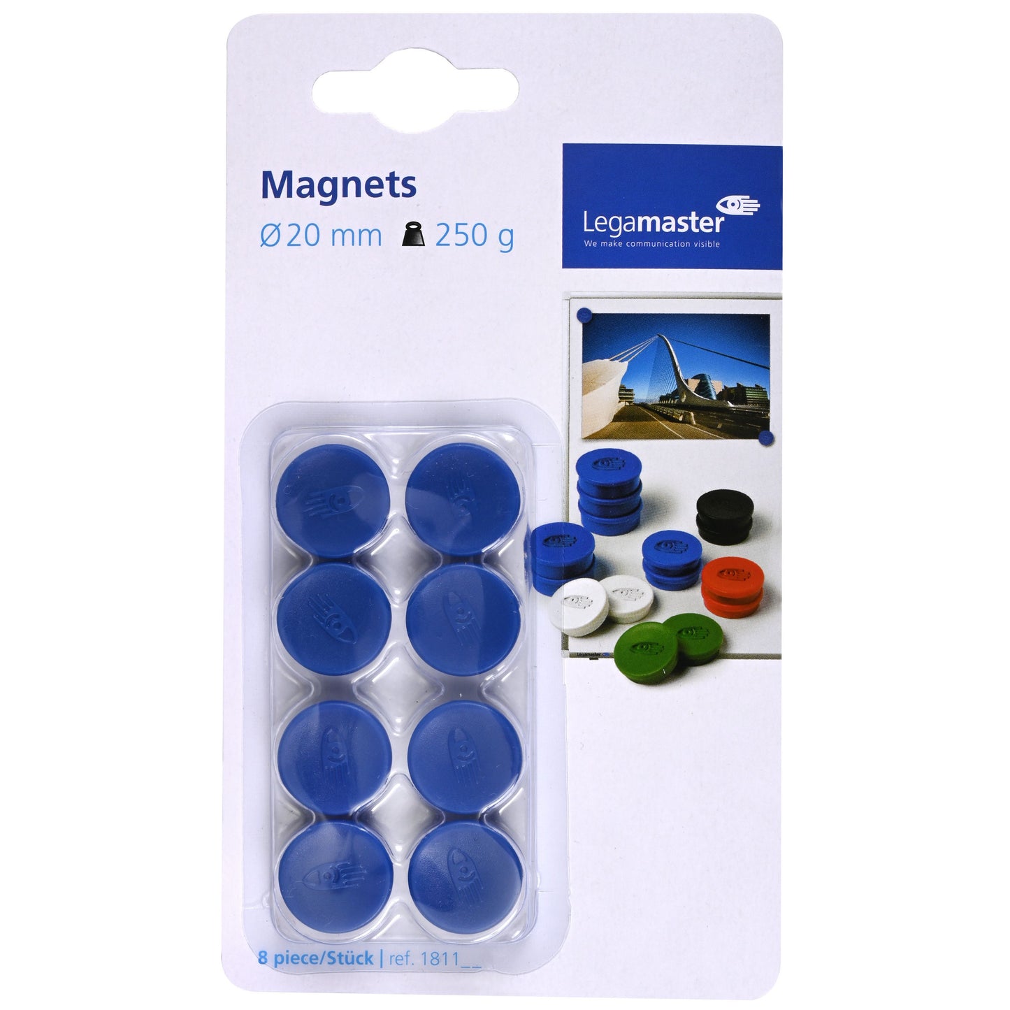Legamaster -  Magneet  20mm 250gr blauw 8 stuks
