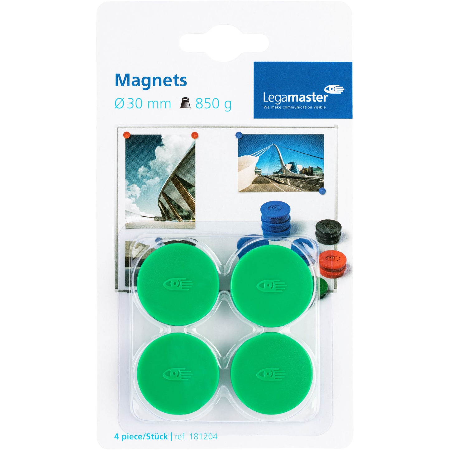 Legamaster - Magnete 30mm 850gr verde 4 pezzi