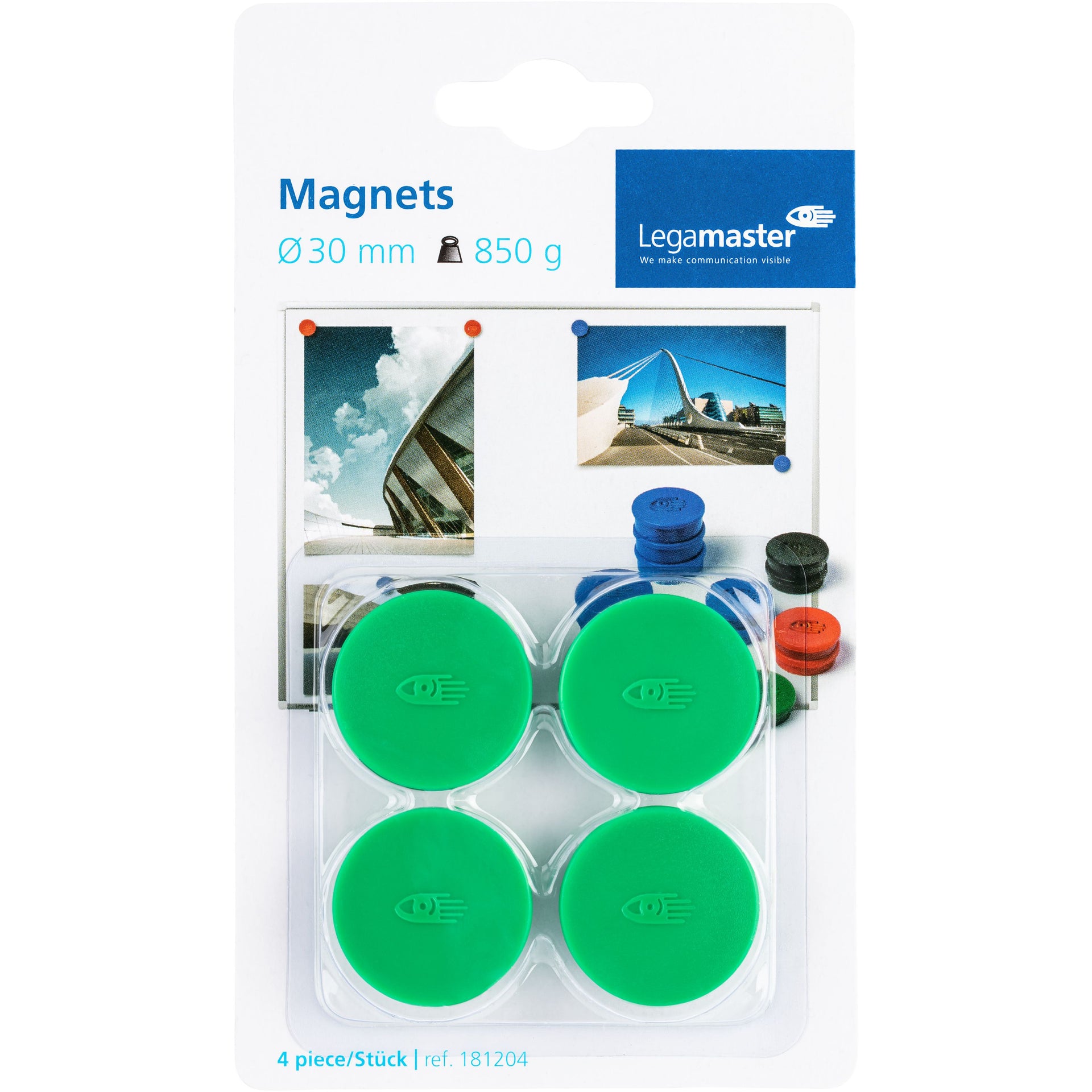 Legamaster - Magnete 30mm 850gr verde 4 pezzi