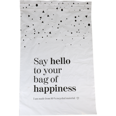 Klika -  Zak | Verzendzak | Gerecycled LDPE | 25x35cm | 65my | Bag of Happiness | wit/zwart | 1000 stuks