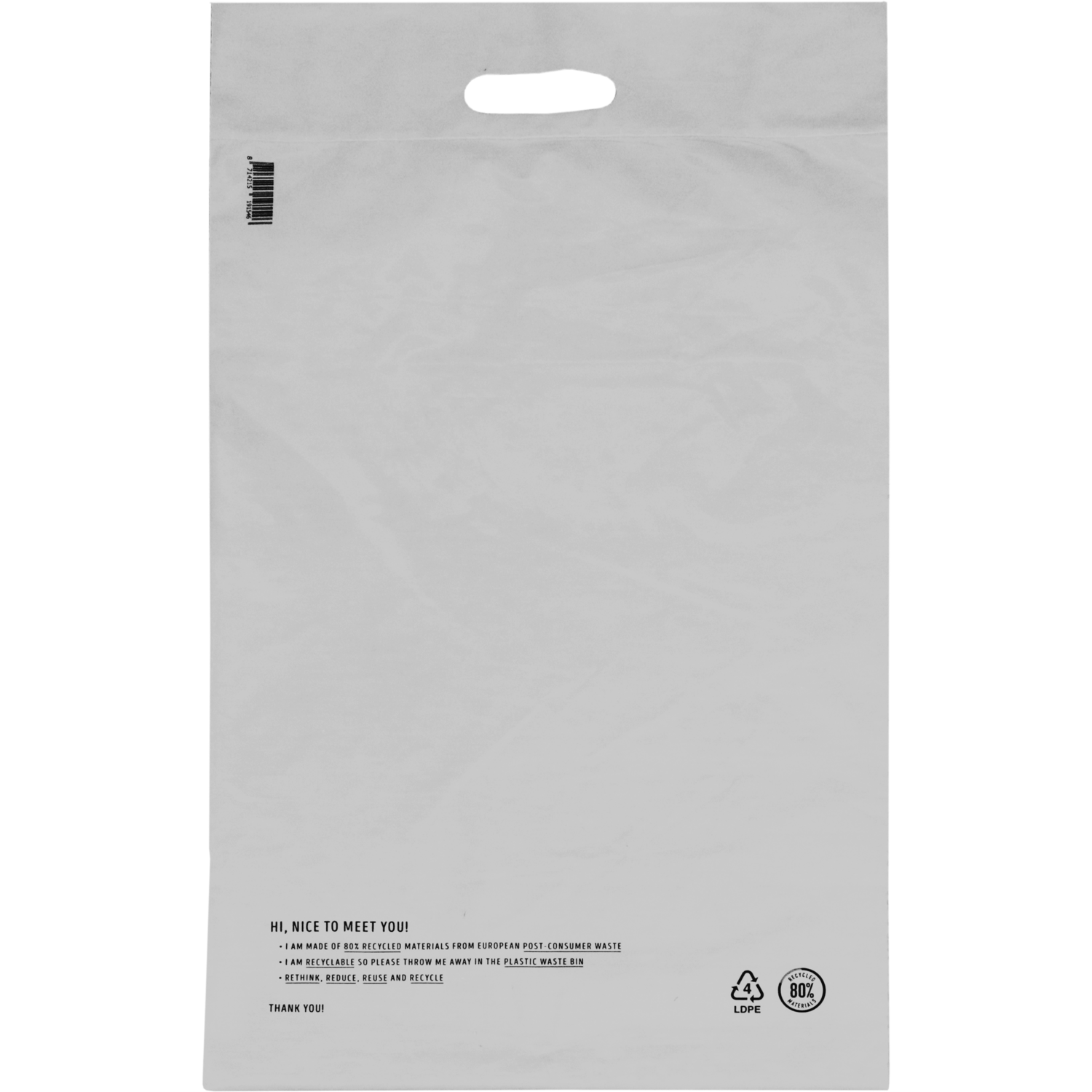 Klika -  Zak | Verzendzak met handvat | Gerecycled LDPE | 36x54cm | 65my | wit | 500 stuks