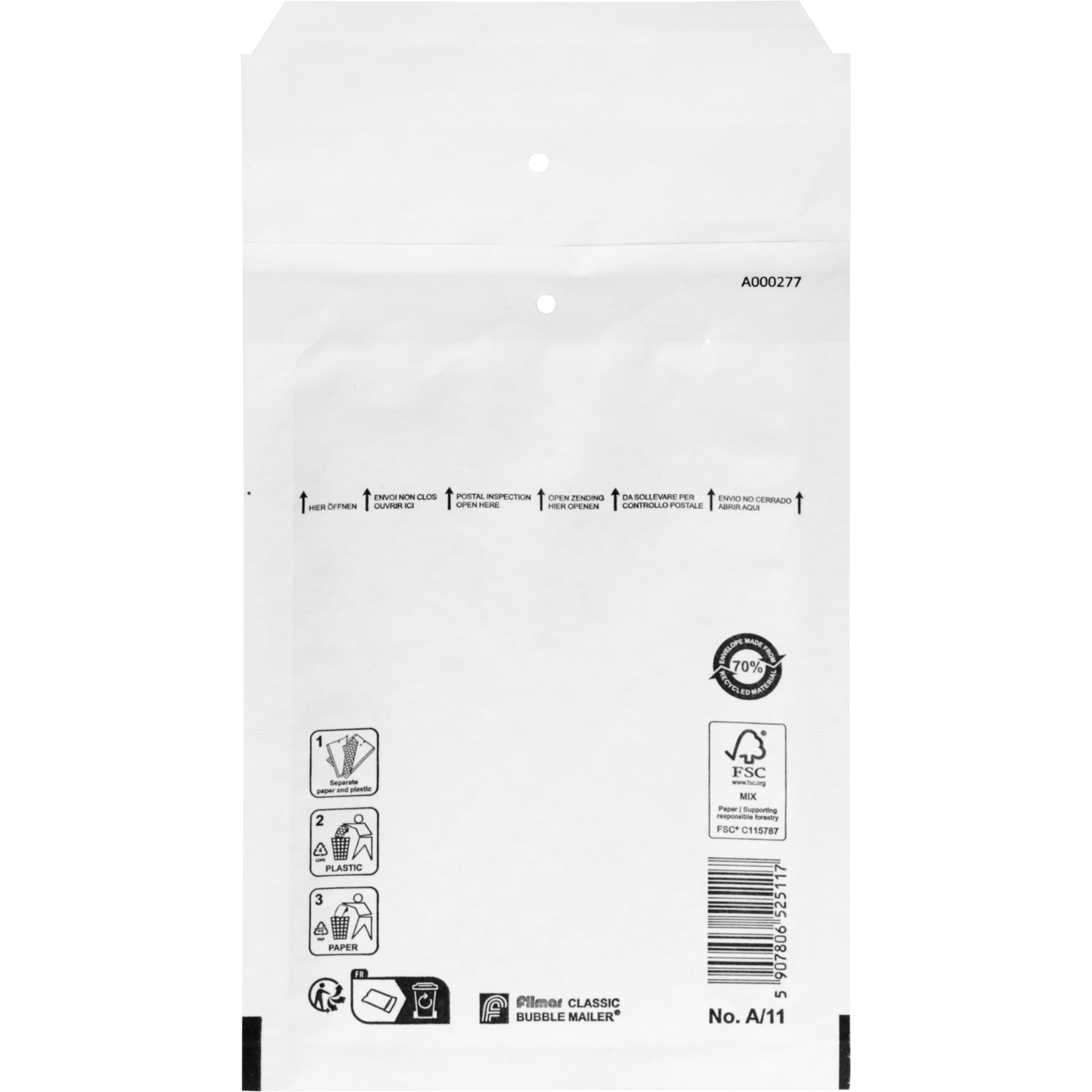 Klika -  Envelop | luchtkussenenvelop | 165x110mm | A | papier + PE | wit | 200 stuks