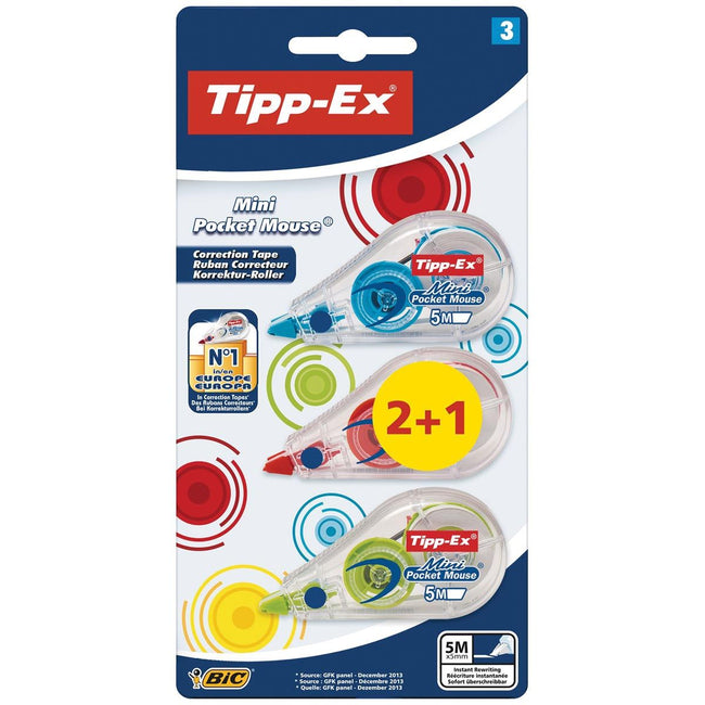 Tipp-Ex - rullo correttore Mini Pocket Mouse Fashion, blister 2 + 1 in omaggio