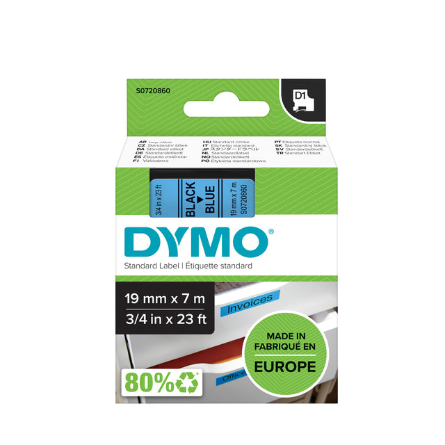 Dymo - Labele 45806 D1 720860 19mmx7m zwart op blauw | 5 stuks