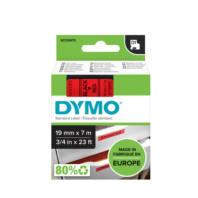 Dymo - D1 e 19 mm, zwart op rood