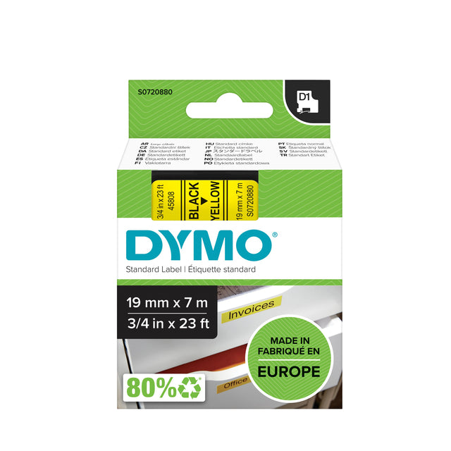 Dymo - D1 e 19 mm, zwart op geel