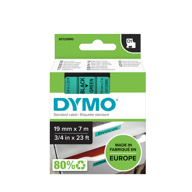 Dymo - D1 e 19 mm, zwart op groen