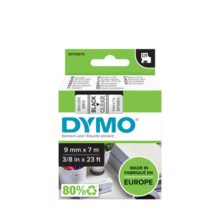 Dymo - Labele LabelManager D1 poliestere 9mm nero su trasparente | 5 pezzi