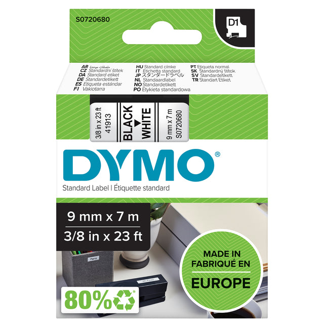 Dymo - Labele 40913 D1 720680 9mmx7m wit op zwart | 5 stuks