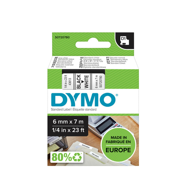 Dymo - Labele 43613 D1 720780 6mmx7m zwart op wit | 5 stuks