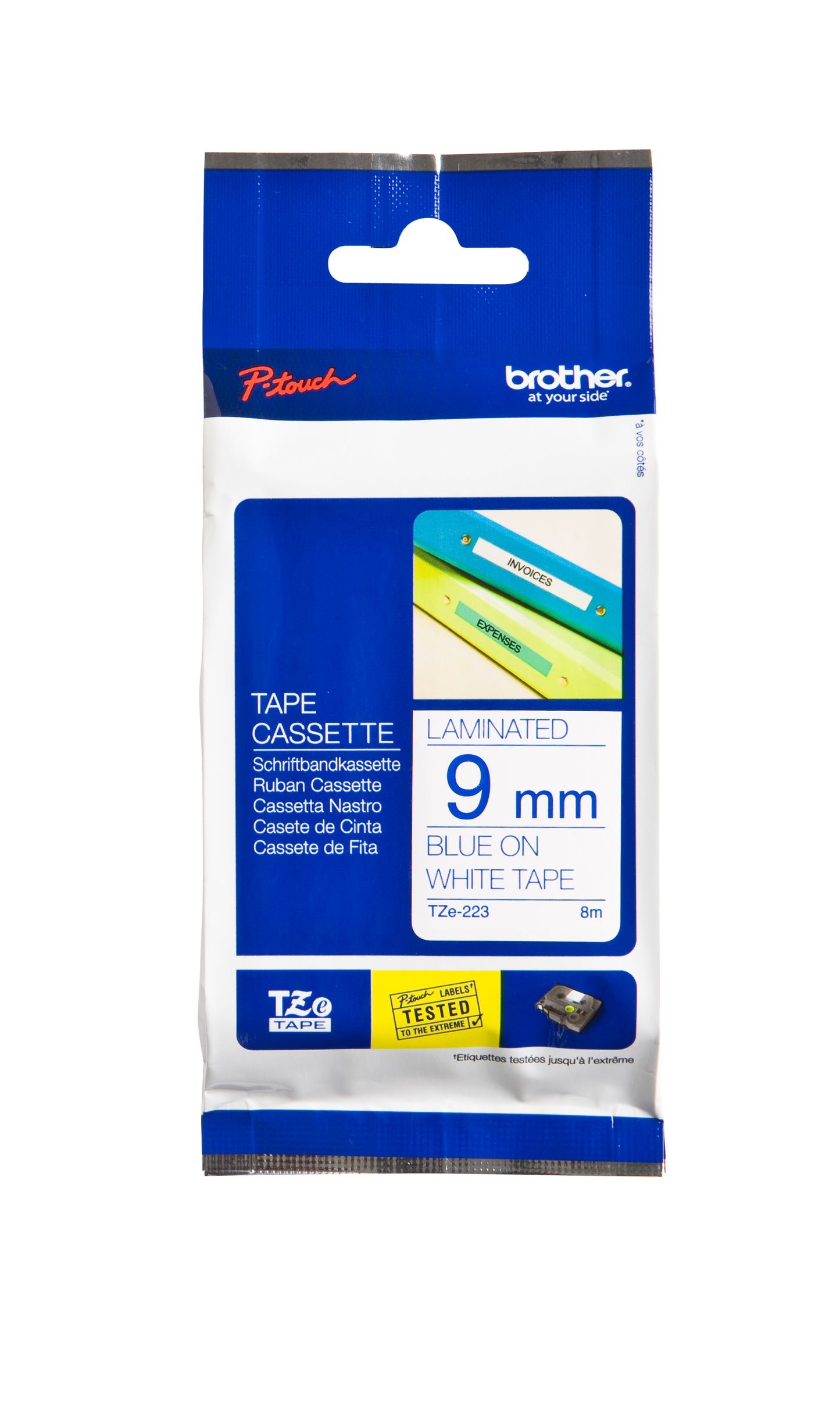 Brother - Labele P-touch TZe-223 estándar 9mm azul sobre blanco