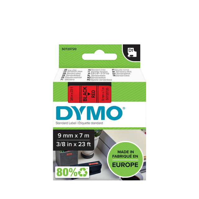 Dymo - D1 e 9 mm, zwart op rood