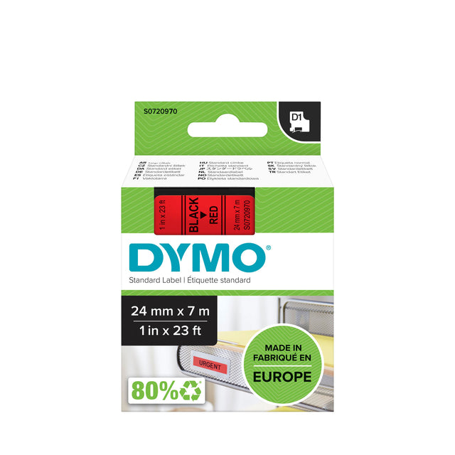 Dymo - Labele 53717 D1 720970 24mmx7m zwart op rood | 5 stuks