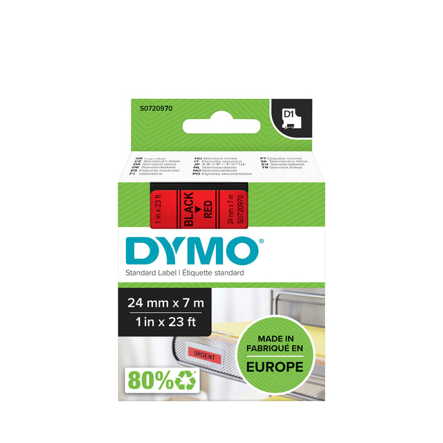 Dymo - Labele LabelManager D1 polyester 24mm noir sur rouge | 5 pièces