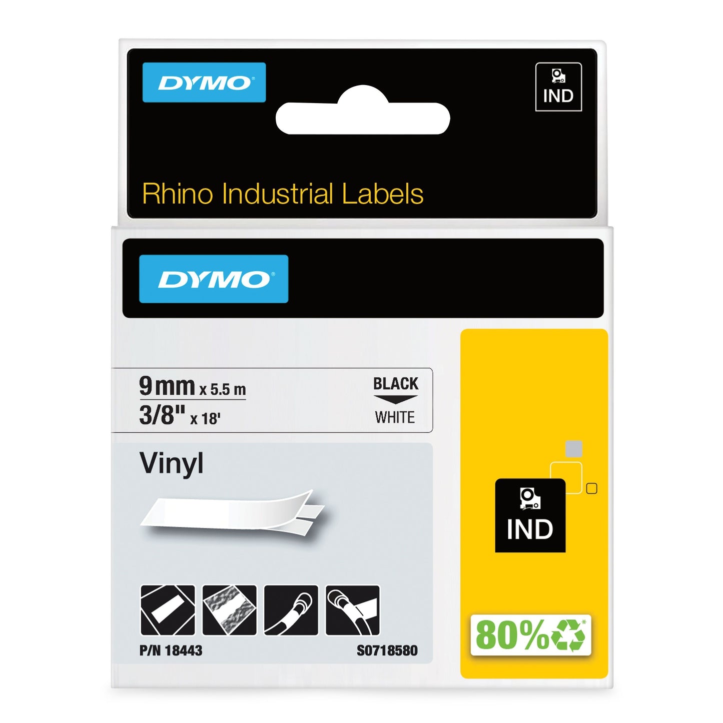 Dymo - Etichetta vinilica industriale rinoceronte 9mm bianco