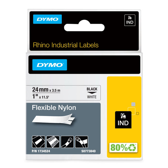 Dymo - Etichetta rinoceronte nylon industriale 24mm bianco
