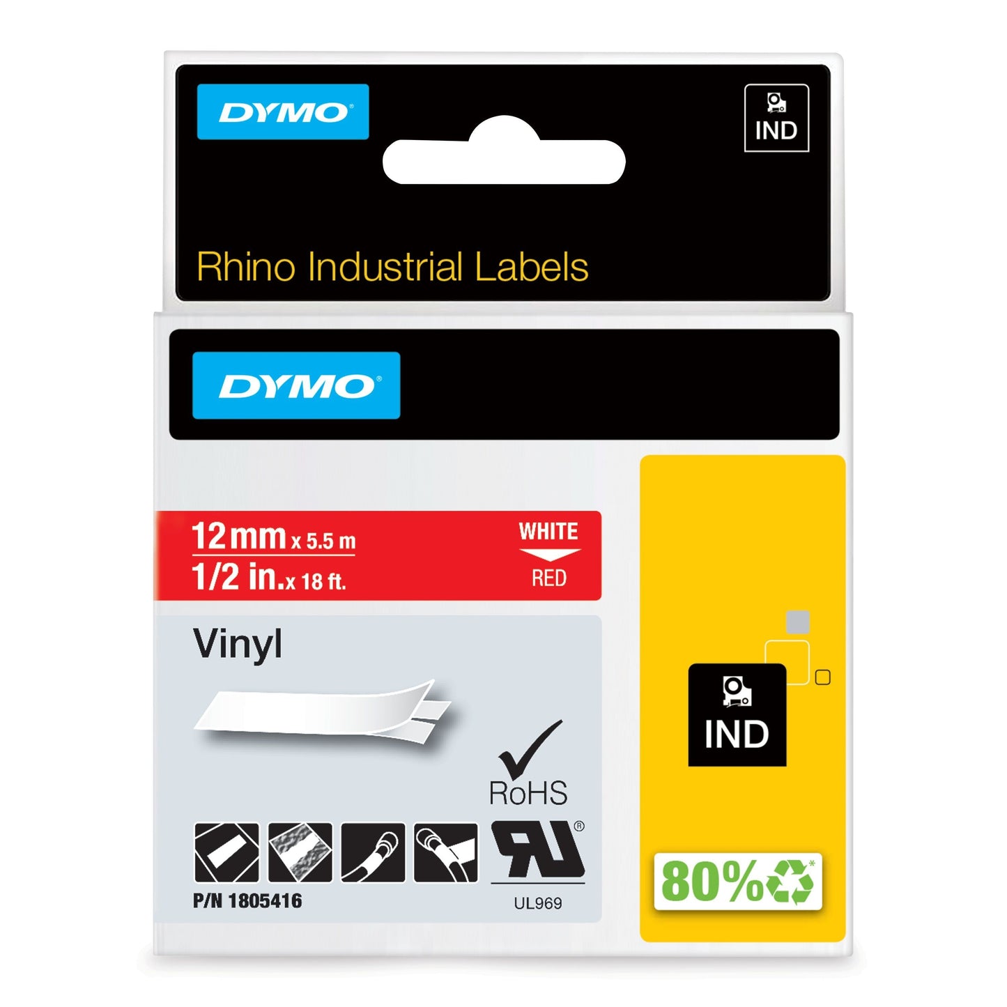 Dymo - Etichetta vinilica industriale rinoceronte 12mm rosso