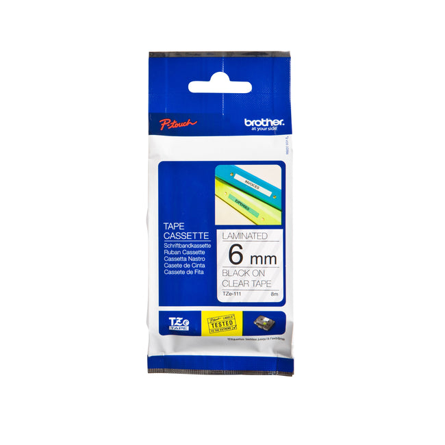 Brother - Labele P-touch TZe-111 Standard 6mm Schwarz auf Transparent