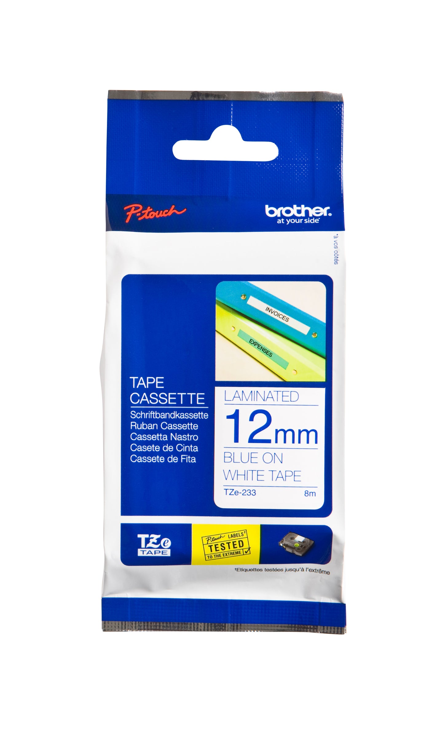 Brother -  Blue on White Gloss Laminated e, 12mm labelprinter-e TZ
