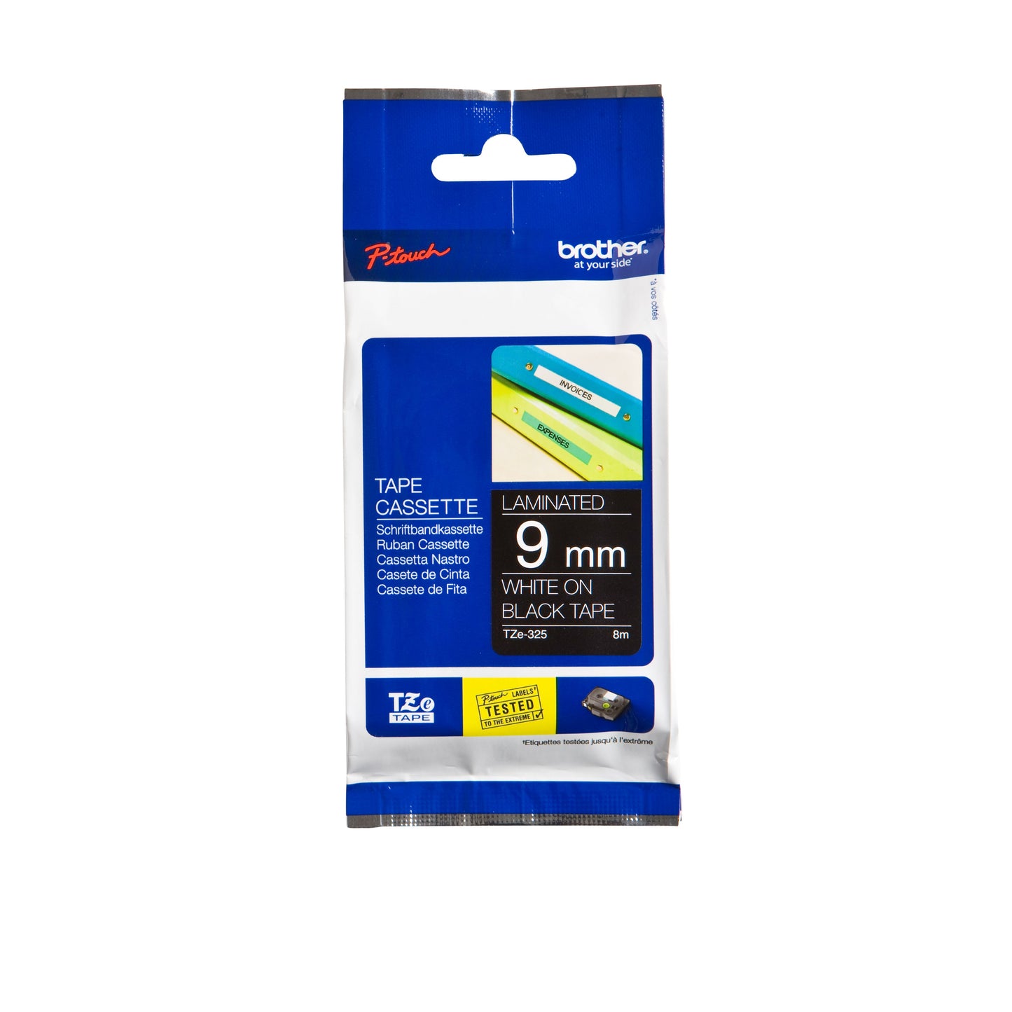 Brother - Etichetta P-touch TZe-325 standard 9 mm bianco su nero