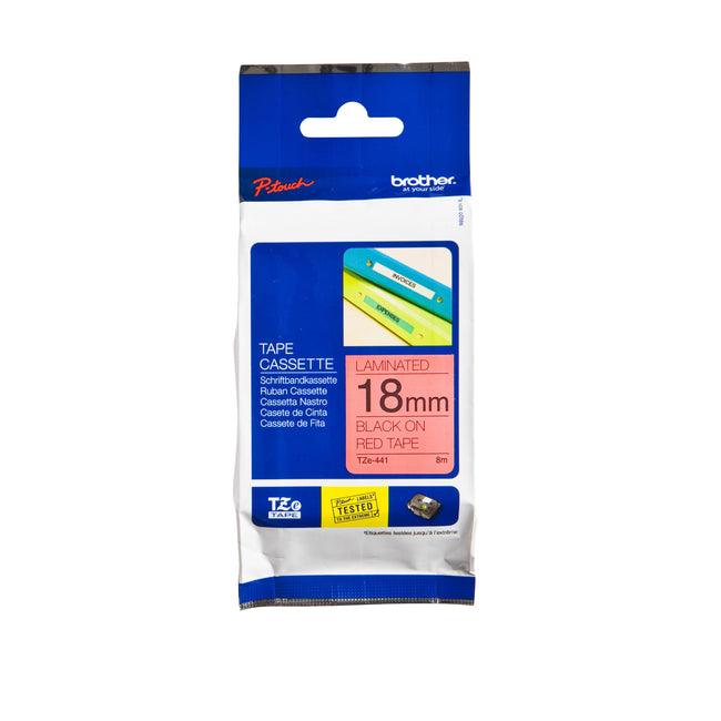 Brother - Labele P-touch TZe-441 Standard 18 mm Schwarz auf Rot