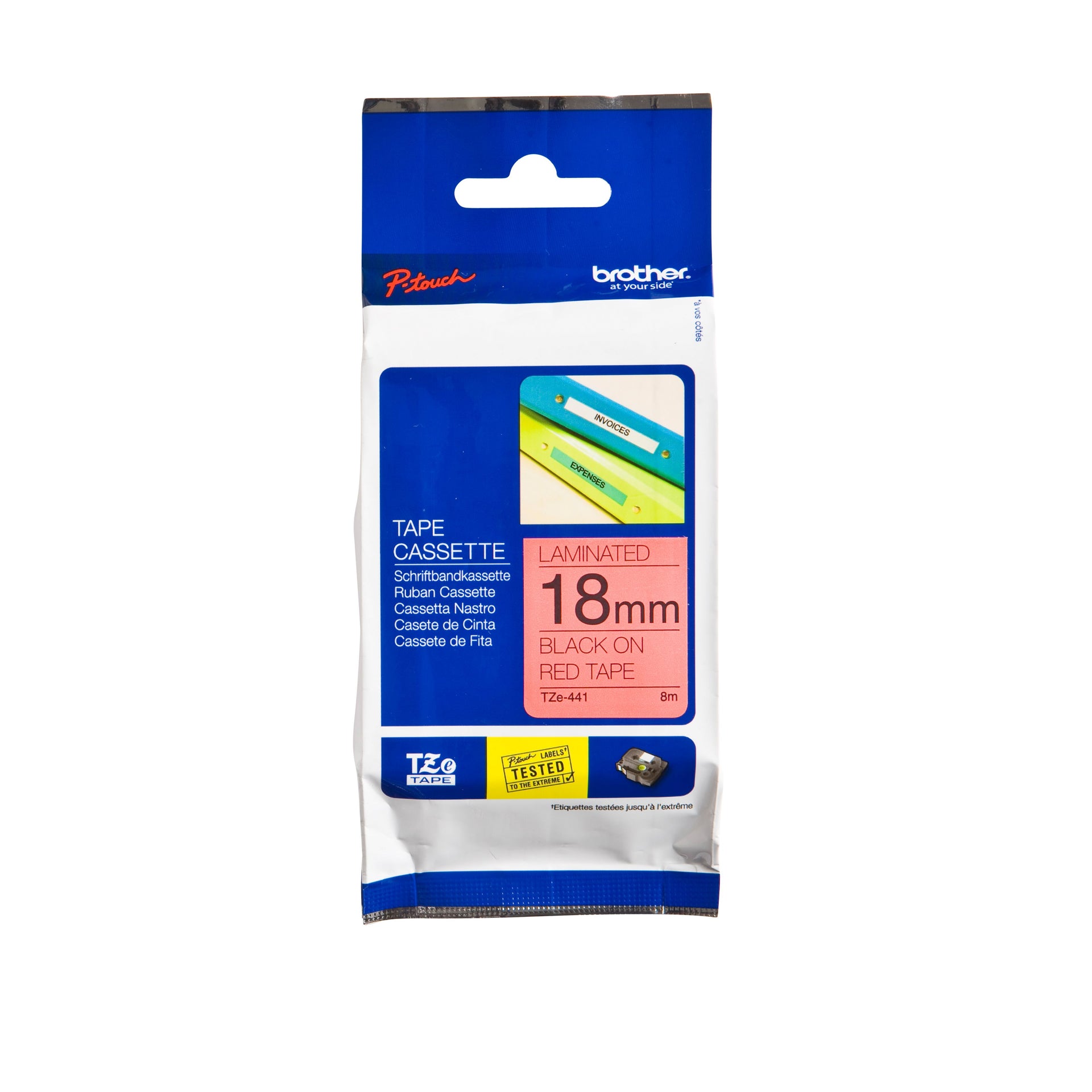 Brother -  Gloss Laminated Labelling e 18mm, Black/Red labelprinter-e TZ